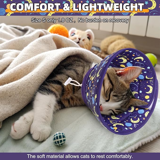 KOOLTAIL Cat Cone Collar, Adjustable Soft Comfortable Cat Recovery Collar to Stop Licking, Foldable Donut Water Resistant Pet Cone for Small Large Cats Kittens After Surgery Star M