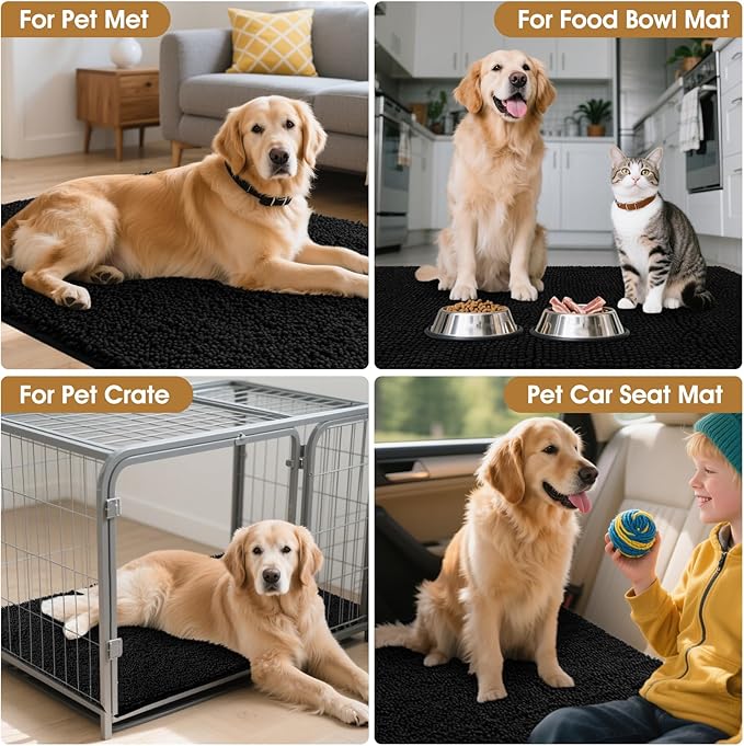 IM HOME 48" x 38" Black Dog Door Mats for Muddy Paws, Chenille Absorbent Dog Mat, Non Slip Heavy Mud Mat for Dogs, Soft Pet Bed Mat for Entryway, Mud Paws, Inside Floor