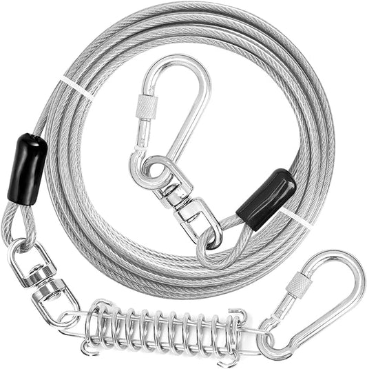 Jenico Dog Tie Out Cable, 10/15/20/30/40/50/70/100/150FT Runner Cable with Swivel Hook and Shock Spring, Yard and Camping Dog Leash Run Tether, Up to 500 LBS