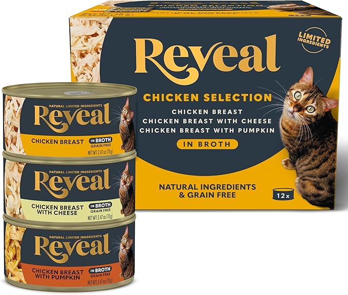 Reveal Natural Wet Cat Food, 12 Count, Grain Free, Limited Ingredient Canned Food for Cats, Chicken Variety in Broth, 2.47 oz Cans