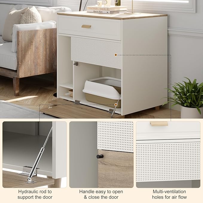 Cat Litter Box Enclosure - Indoor Litter Box Furniture Hidden with Drawer and Door - 32"x19"x32"H