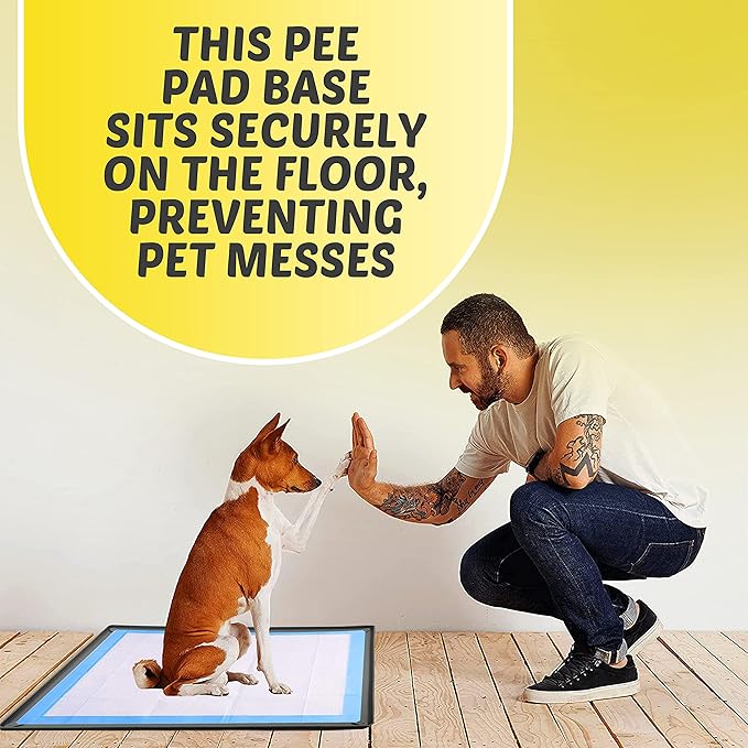 TidyFriend Dog Pee Pad Holder Tray Fits for 28” x 30” Pee Pads with Corner Lock Holes, Raised Edges, Non-Spill, Easy to Clean Silicone Dog Potty Tray Holder, for Indoor Floor Protection (Grey)