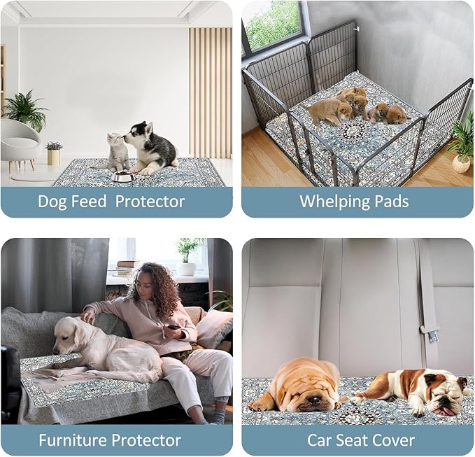 Washable Pee Pads for Dogs, (2 Pack, 36"x42") Upgrade Reusable Puppy Pads with Non-Slip Rug Pad, Super Thickening Absorbent Leakproof Dog Traning Pads Whelping Pad for Dogs, Doggie(Blue-2)