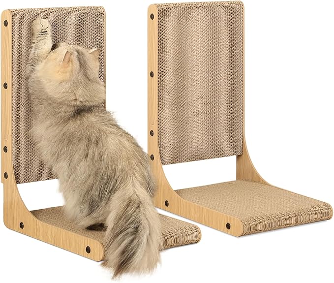 2-Pack Cat Scratching Board, 19.7'' Tall Cardboard L Shape Vertical Cat Scratchers for Indoor Cats, Cat Scratching Post for Wall and Couch, Medium