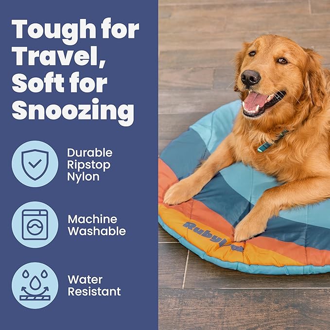 Travel Dog Bed (42" x 30") – Foldable, Packable Camping Dog Bed – Water Resistant, Cozy & Durable Mat with Soft Padding – Compact, Portable & Machine Washable – Large & Small Breeds - Teal