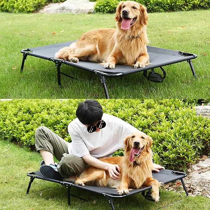 Outdoor Elevated Dog Bed Cooling Raised Dog Cots Black Pet Beds with Breathable Mesh Folding Large Pet Hammock Bed Multiple Sizes for Small Meduim Large Dogs