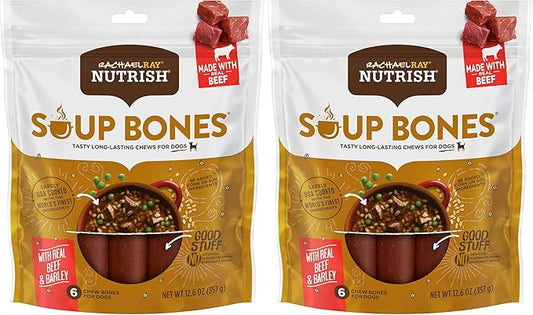 Nutrish Rachael Ray Soup Bones Dog Treats, Beef & Barley Flavor, 6 Bones (Pack of 2)