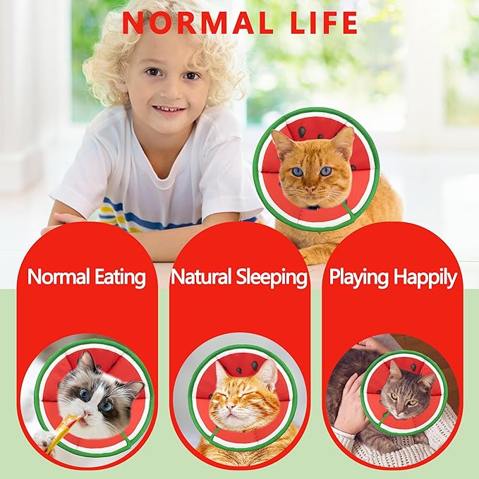 Soft Adjustable Cat Cone Collar, Comfortable Recovery Collar for Cats After Surgery (Watermelon, Small)