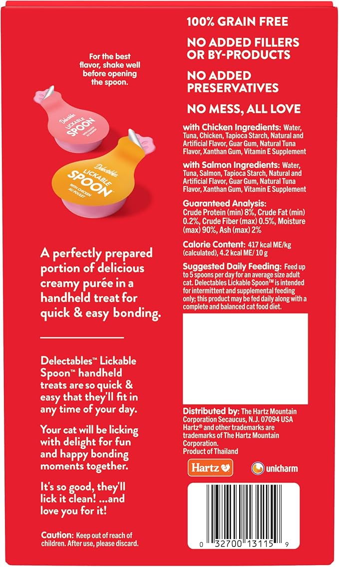 Hartz New Delectables Lickable Spoon Interactive Lickable Cat Treats for Quick & Easy Bonding, Variety Pack 32ct