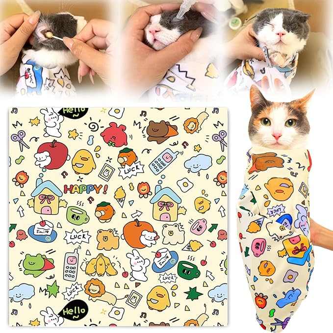 XANGNIER Cat Wrap for Grooming,Cat Restraint Wrap for Cutting Nails,Fabric Burrito Wrap for Nail Clipping, Anti-Scratch, Anti-Escape,Multifunctional Swaddle Wrap Pet Tool (20.8 x 20.8 Inch)