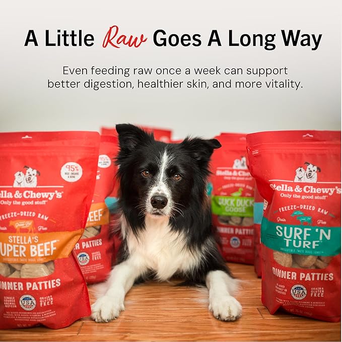 Stella & Chewy's Freeze-Dried Raw Dinner Patties - Surf 'N Turf Salmon & Beef Recipe - High Protein Grain-Free Puppy & Dog Food - Perfect For Picky Eaters - 14 oz