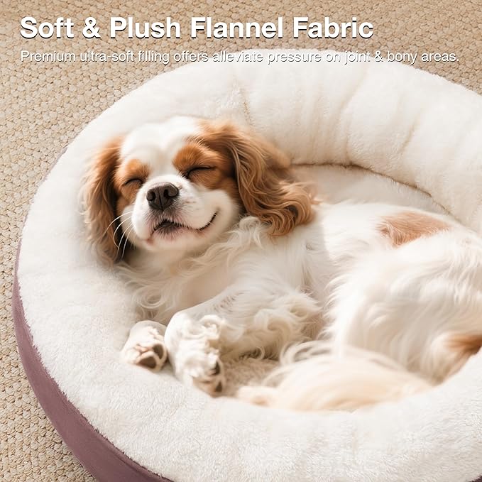 Love's cabin Donut Pet Bed, 25in, Burlwood, for Small Dogs & Cats, Soft Durable Fabric, Anti-Slip, Water-Resistant, Washable