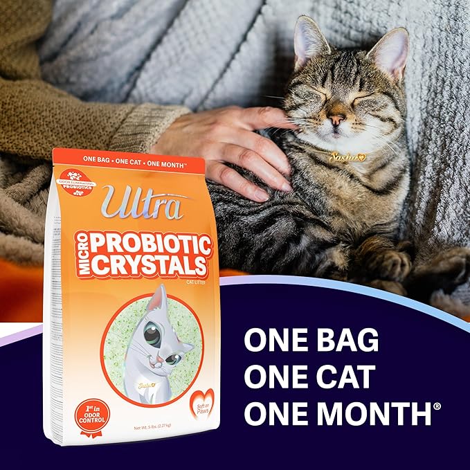 New Ultra Probiotic Micro Crystals Premium Cat Litter - 99.9% Dust Free, Soft on Paws, Fragrance Free - 15 Lbs. Total (3pk of 5 Lbs.)