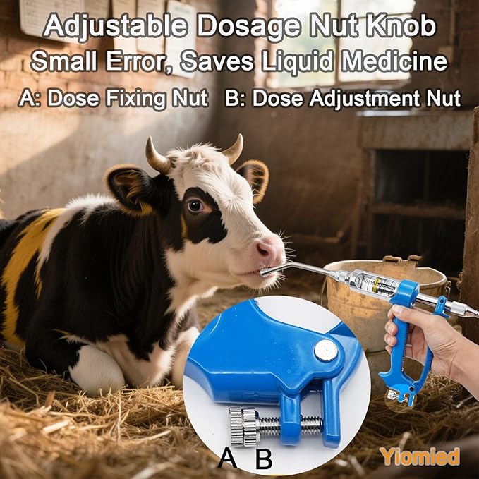 10ML Veterinary Metal Feeding Gun, Continuous Drench Gun Dosing Device Veterinary Adjustable Medicine Dispenser Husbandry Autonomous Feeding Tool, for Pig Cow, Sheep, Horse (Blue, 10ML+Kettle)