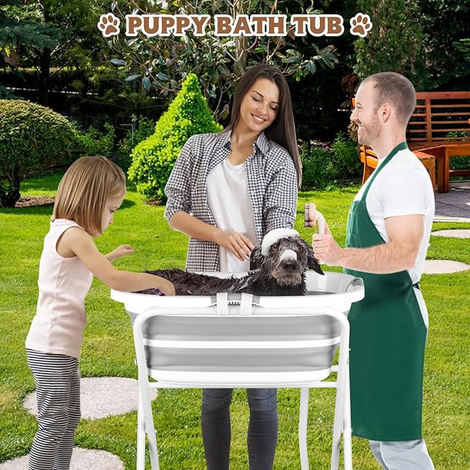 YUEPET Elevated Collapsible Dog Bathtub, Portable Shower Tub with Safety Collar, Foldable Dog Washing Station for Bathing and Grooming for Puppies Medium Dogs Cats Pets