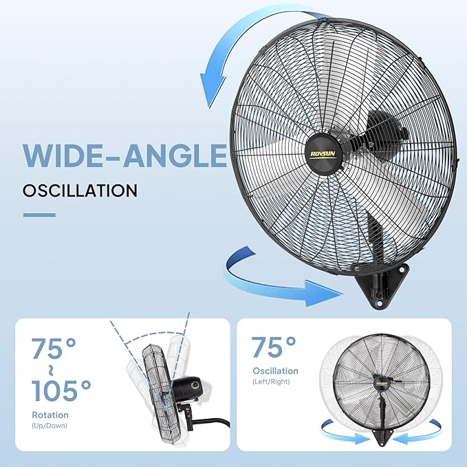 ROVSUN 30 Inch Industrial Wall Mounted Fan, Max 10600 CFM High Velocity Wall MountFan w/ 3 Speed Settings, Aluminum Blade & Dual Ball Bearing Motor, for Garage, Gym, Piano