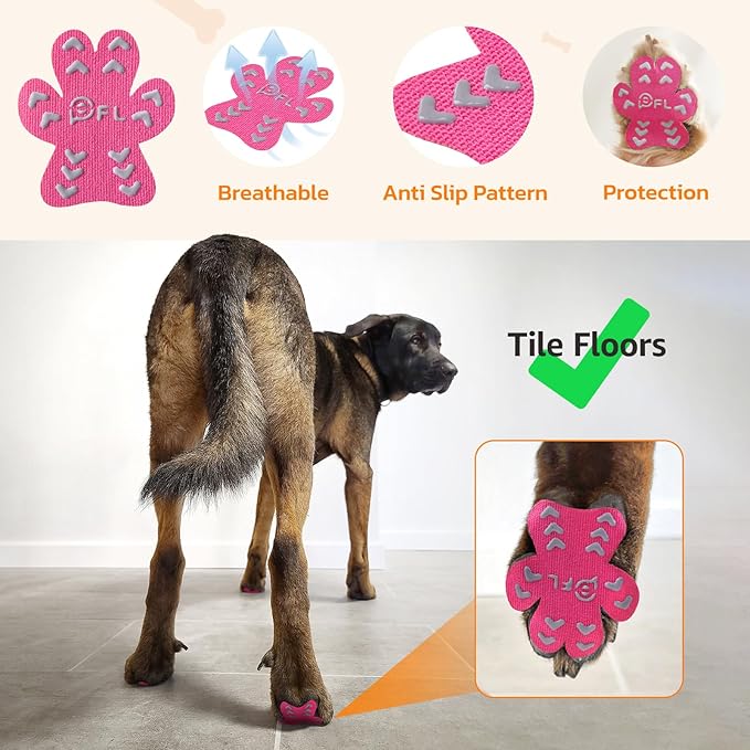 Non-Slip Dog Paw Protector Pads for Senior Dogs, Dog Paw Traction Stickers with Anti-Slip Rubber, Help Dogs Walk on Hardwood Floor, Pink 48pcs, L for 21-40lbs