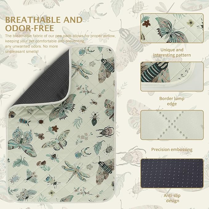 IEUUMLER Washable Pee Pads for Dogs, 1 Pack Insect Pattern Reusable Waterproof Puppy Potty Pads, Non-Slip Absorbent Pet Training Pads for Playpen Crate Bed EU014