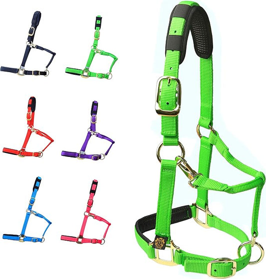 T TEKE Adjustable Horse Halters by Heavy Duty Soft Nylon, Padded with Anti-rubbing Waffle Neoprene on Both Crown & Nose