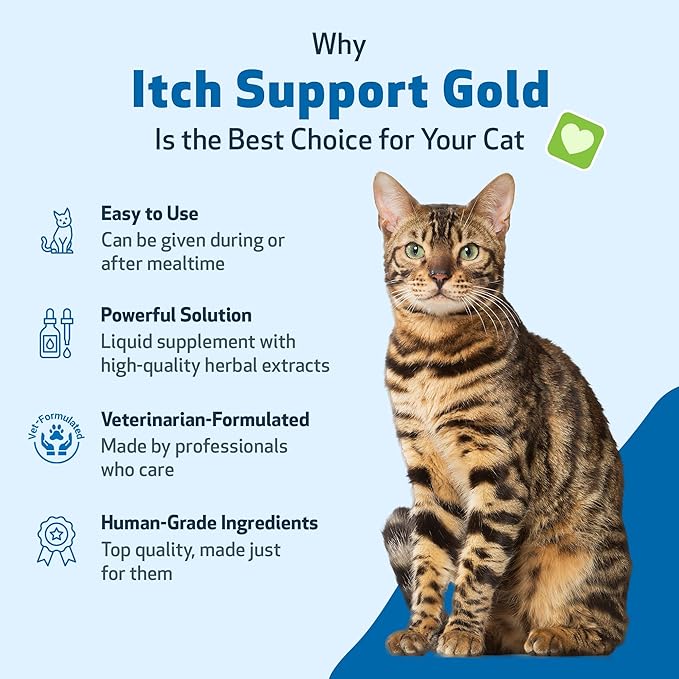 Pet Wellbeing Itch Support Gold for Cats - Occasional Itching, Scratching, and Hot Spots, Environmental and Seasonal Allergies, Dong Quai - Veterinarian-Formulated Herbal Supplement 4 oz (118 ml)