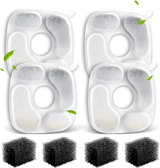 Cat Fountain Filters for 95 oz/2.8 Liter Automatic Pet Fountain Cat Fountain (4 Filters+4 Sponges)