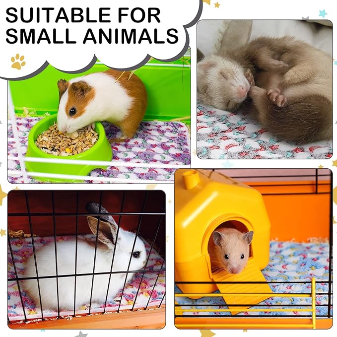 Reginary 4 Pcs Waterproof Guinea Pig Blankets Washable Small Animal Fleece Bedding Absorbent Guinea Pig Cage Liners Reusable Pet Pee Pad Sleep Mat for Hamster Ferret(Moon Star Pattern,24 x 16 Inch)