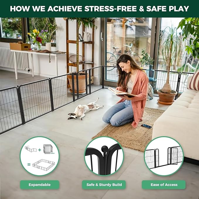 FXW Homeplus Unleashed Indoor Dog Playpen - Stress-Free and Safe Play, Heavy Duty 24 Inch 18 Wire Panels Dog Pen for Puppy and Small Dogs, Black│Patented