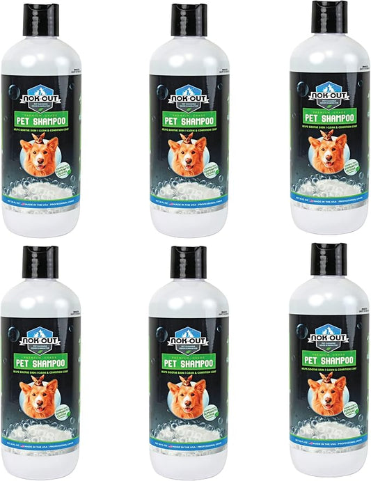 NOK OUT Premium Grade Pet Shampoo for Dogs and Cats, Veterinary Strength and Odor Eliminator Formula, Made in the USA, 20 Ounce Bottle, 6-Pack