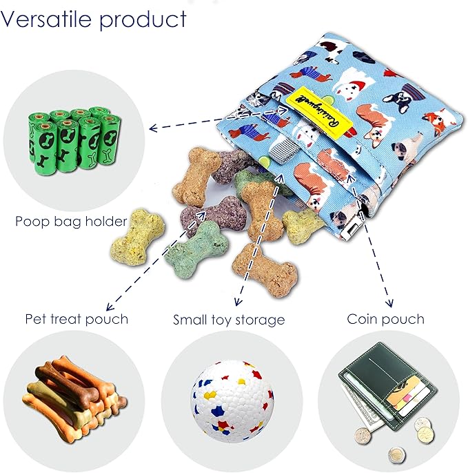 Dog Treat Pouch,Cotton Pocket Sized Training Holder, Hand Free Walking Funny Bag with Carabiner, Self-Closing Pet Feed Snack Reward, Behavior Aids for Puppy Travel or Outdoor Use（Dog Puzzle）