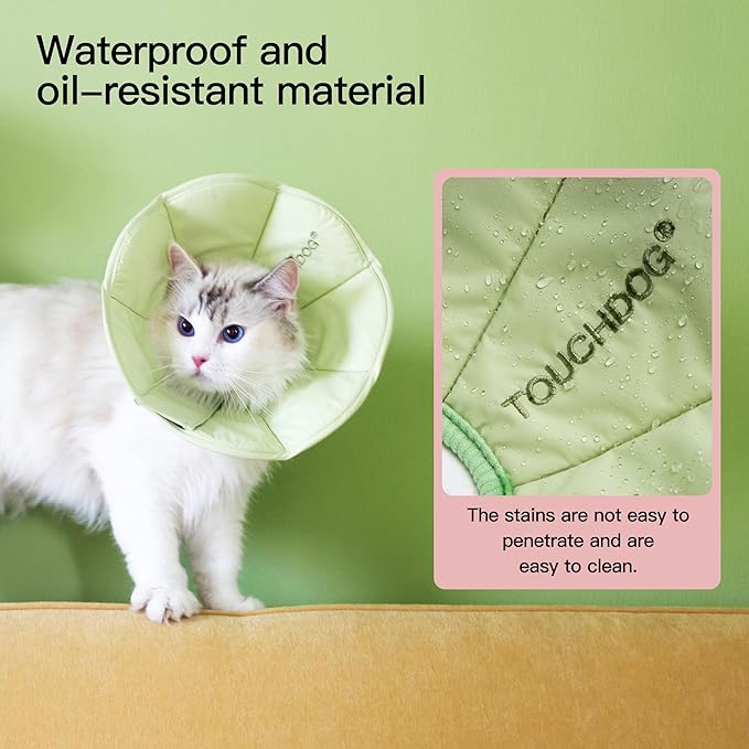 Touchdog Foldable Dog Cone Collar for Cats & Dogs - Adjustable Soft Recovery Collar with Waterproof PU Coating, Lightweight Design, 24.5cm/9.6in Wide Barrier (Green, XL)