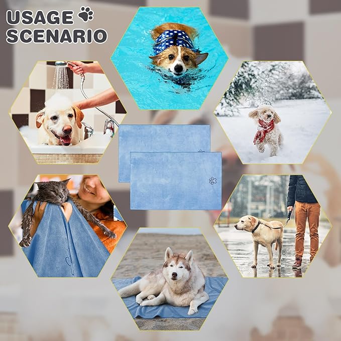 Chumia 4 Pack Dog Towels for Drying Large Microfiber Grooming Tools Absorbent Soft Bath Supplies with Embroidered Paw for Small Medium Pet Products (30 x 50 Inch,Light Blue)