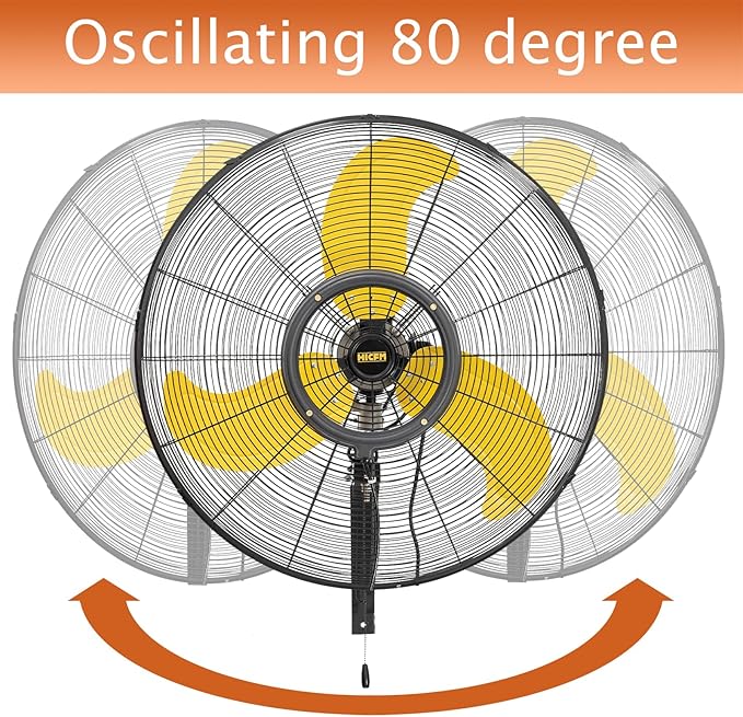HiCFM 30 inch Misting Outdoor Oscillation Weatherproof Wall Mounted Fan with IP44 Enclosure Motor, GFCI Plug, 9300 CFM 3-Speeds High Velocity Powerful Wall Fan, UL Outdoor Approved
