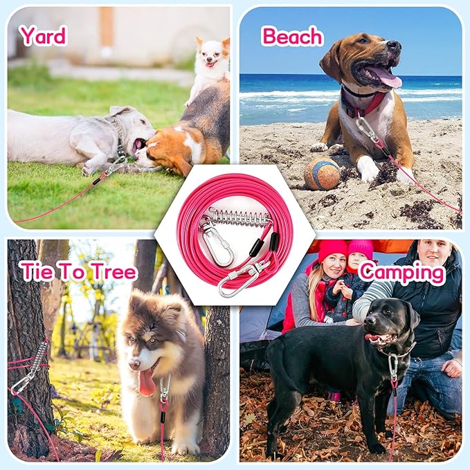 Heavy Duty Dog Tie Out Run Cable - 50 ft Long Leash with Durable Carabiner, Chew Proof for Large Dogs & Yard Use