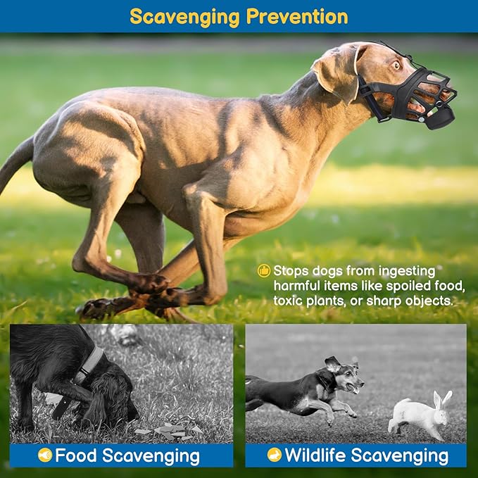 BARKLESS Basket Muzzle for Large Dogs, Humane Muzzle to Prevent Biting and Scavenging, Snap-on Treat Cover Helps Dogs Acclimatize Mouth Cover, Adjustable Mouth Guard for Positive Training, Grooming