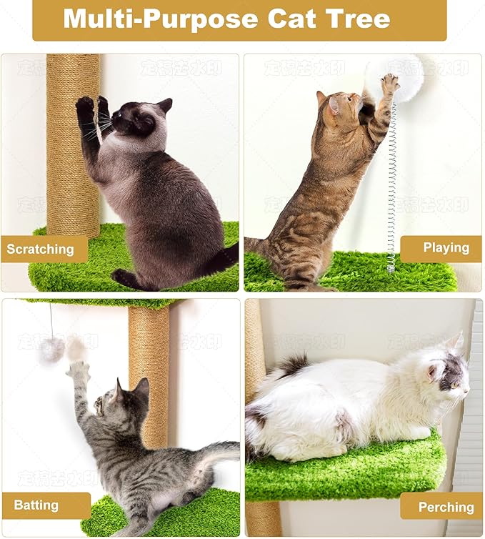 Cat Wall Climber and Floating Shelves, Wall Mounted Cat Tree for Kittens & Cats Up to 30lbs, 4-Tier Adjustable Design with Green Plush Pads