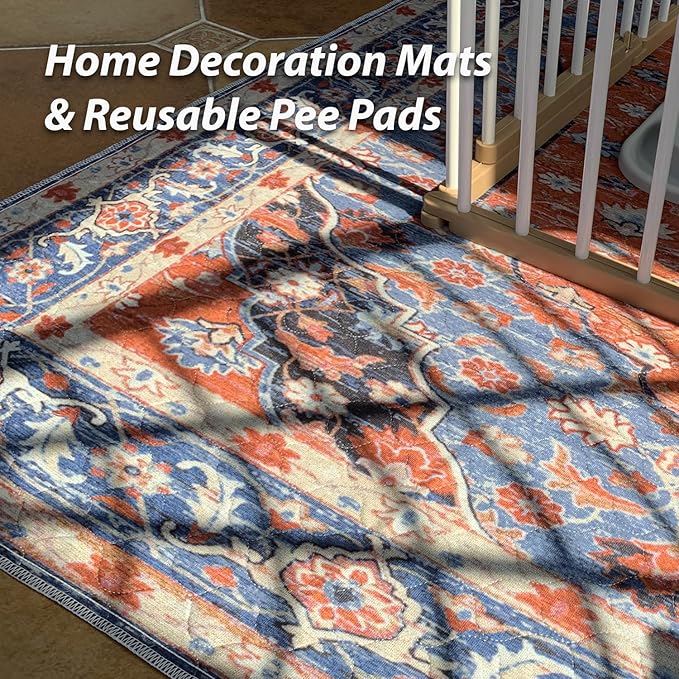 nunubaby Washable Pee Pads for Dogs, Stylish, Non-Slip and Leak-Proof Pee Pads. Reusable Potty Pads for Dogs for Crates and Floors.(Red/Multi, 48" x48")