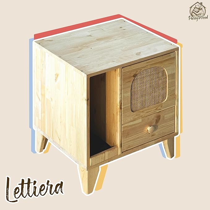 Cat Litter Box | Hidden Litter Box Furniture with Removable Divider | Wooden Cat Washroom Furniture | Indoor Cats House (Natural)
