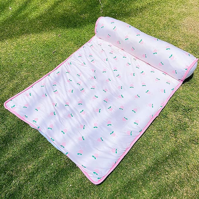 PUMYPOREITY Cooling Dog Bed, Pet Cooling Mat with Pillow, Ice Silk Cooling Dog Blanket, Self Cooling Pad for Cat,Dog, Washable Summer Pet Mat for Kennel, Crates, Sofa, Floor, Pink, S
