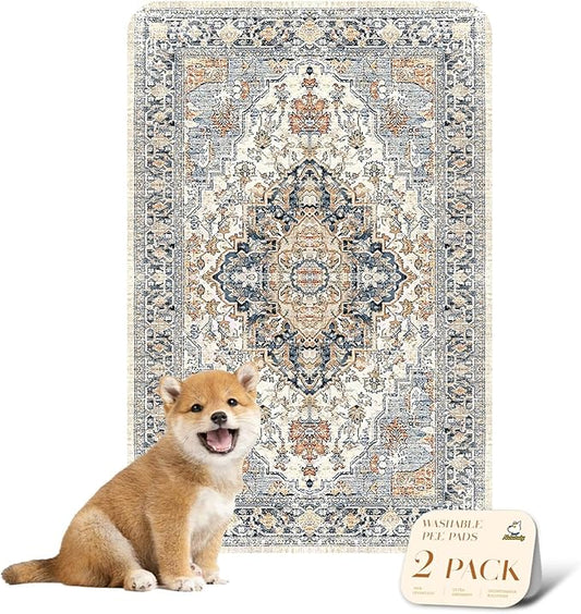 nunubaby Washable Pee Pads for Dogs, Stylish, Non-Slip and Leak-Proof Pee Pads. Reusable Potty Pads for Dogs for Crates and Floors.(Beige/Multi, 24" x36" )