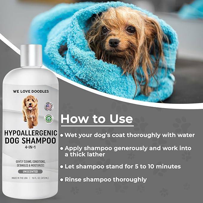 Hypoallergenic Dog Shampoo, Conditioner, and Detangler | Made in USA | Eco-Friendly Ingredients | Shampoo for Dogs with Sensitive Skin & Allergies | 16 OZ [We Love Doodles]