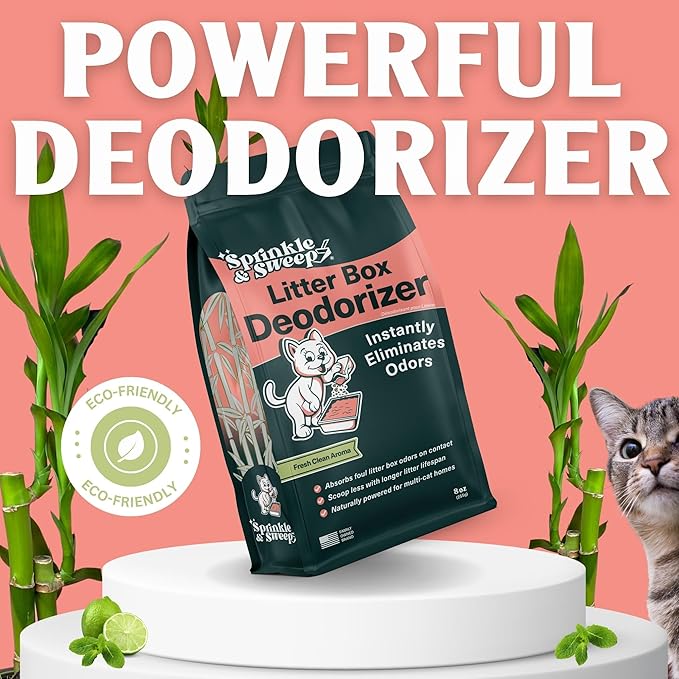 Cat Litter Deodorizer | Odor Eliminator for Litter | Smell Control for Cats | Non-Toxic & Safe for Kittens | Home Odor Neutralizer | Kitty Litter Freshener | Sprinkle & Sweep | One Month Supply 8oz