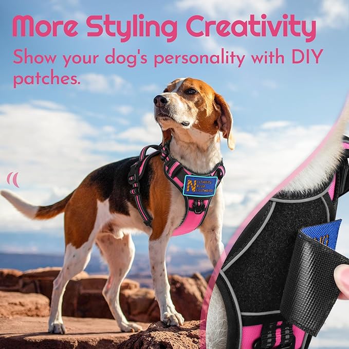 Eagloo Dog Harness Medium Sized, Easy Wearing with 3 Buckles, Adjustable No Pull Pet Harness with 2 Rings for Walking, No Chock Reflective Soft Padded Vest with Control Handle, Pink & Black, M