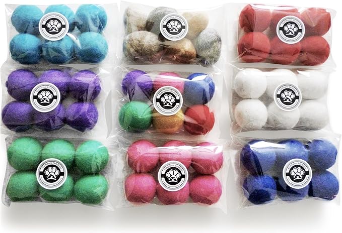 Wool Cat Toys - Felt Cat Toy Balls for Small Pet Fetch and Play - Eco Friendly Quiet Wool Ball Cat Toy for Cats and Kittens - Choose Your Colors (Blue)