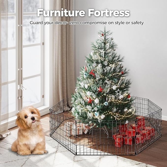 Foldable Dog Playpen 48" Height 8 Panels Metal Exercise Pen with Door - Indoor/Outdoor Dog Play Pen for Medium-Large Dogs, Portable Pet Fence for Yard Garden Camping, Black