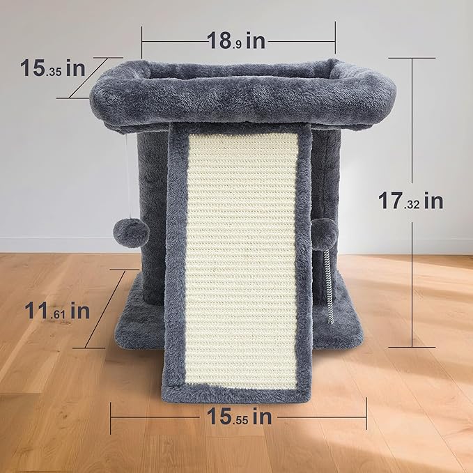 17.7-inch Small Cat Tree Tower with Scratching Post for Indoor Cats,Grey