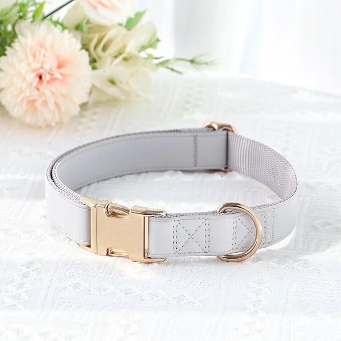PET ARTIST Soft PU Leather Dog Collar for Medium Dogs, Bright & Classic Nylon Padded Durable Dog Collar Leather with Quick Release Metal Buckle Adjustable for Male Dogs, Neck Fit 13-19"