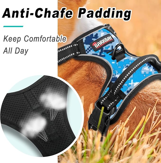 BARKBAY No Pull Dog Harness Large Step in Reflective Dog Harness with Front Clip and Easy Control Handle for Walking Training Running(Blue camo,XL)