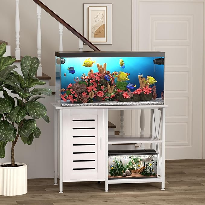 40-50 Gallon Fish Tank Stand, Aquarium Stand with Cabinet Accessories Storage, Heavy Duty Metal Frame, 40.55" L*18.89" W Tabletop, 850LBS Capacity, White PG02YGW