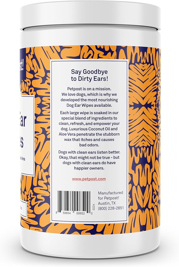 Petpost | Large Dog Ear Cleaner Wipes - Ultra Soft XL Cotton Pads in Coconut Oil Aloe Solution - Remedy for Dog Ear Rinse & Cleanser 60 ct.