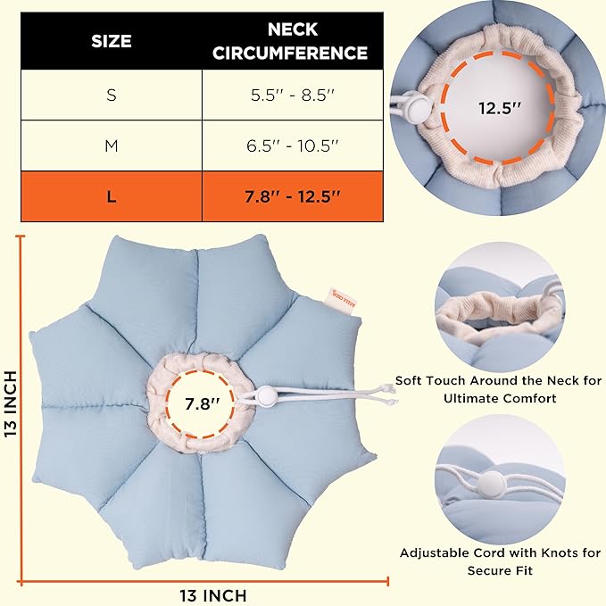 Puffy Crew Soft Cat Cone Collar, Adjustable Waterproof Recovery Collar, Lightweight Elizabethan e Collar for Cats of All Breeds (Blue, Large, Neck Circumference 7.8'' - 12.5'')